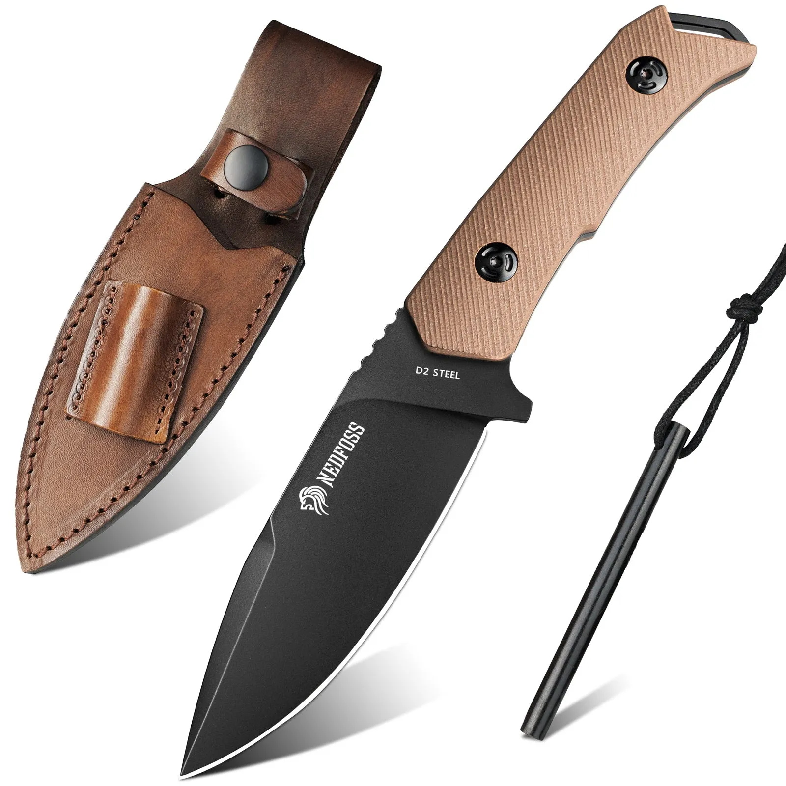 Nedfoss Boar Fixed Blade Knfie, 3.93" D2 Steel Full Tang Blade Bushcraft Survival Knife with  G10 Handle