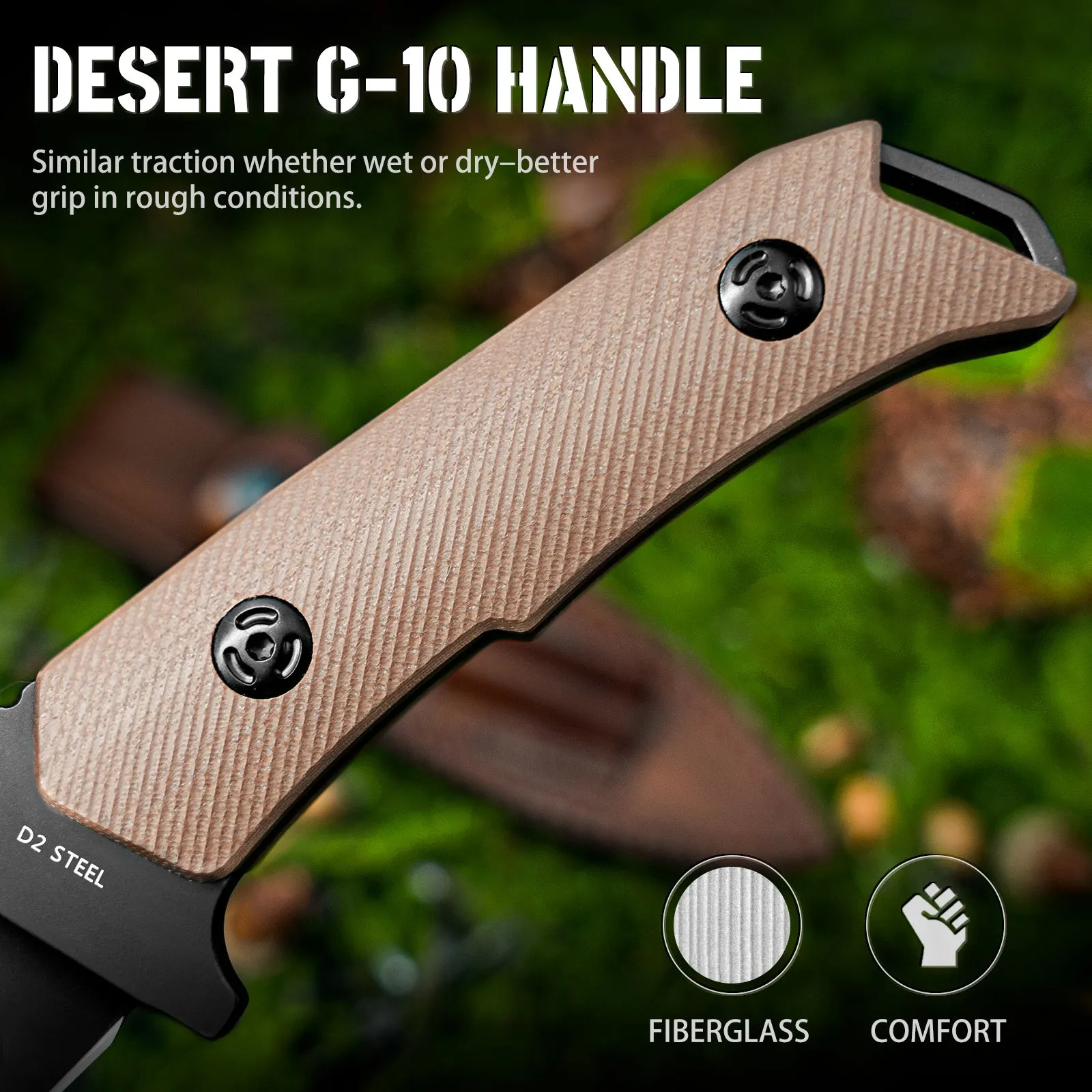 Nedfoss Boar Fixed Blade Knfie, 3.93" D2 Steel Full Tang Blade Bushcraft Survival Knife with  G10 Handle