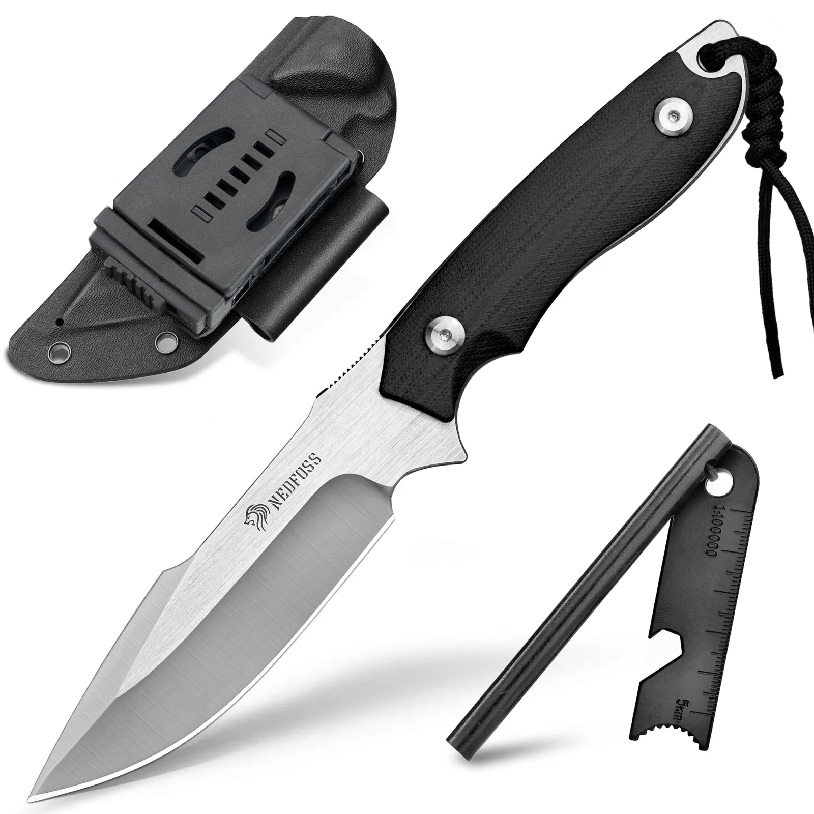 Nedfoss Free-Wolf Fixed Blade Survival Knife with G10 Handle, Comes with Kydex Sheath and Fire Starter