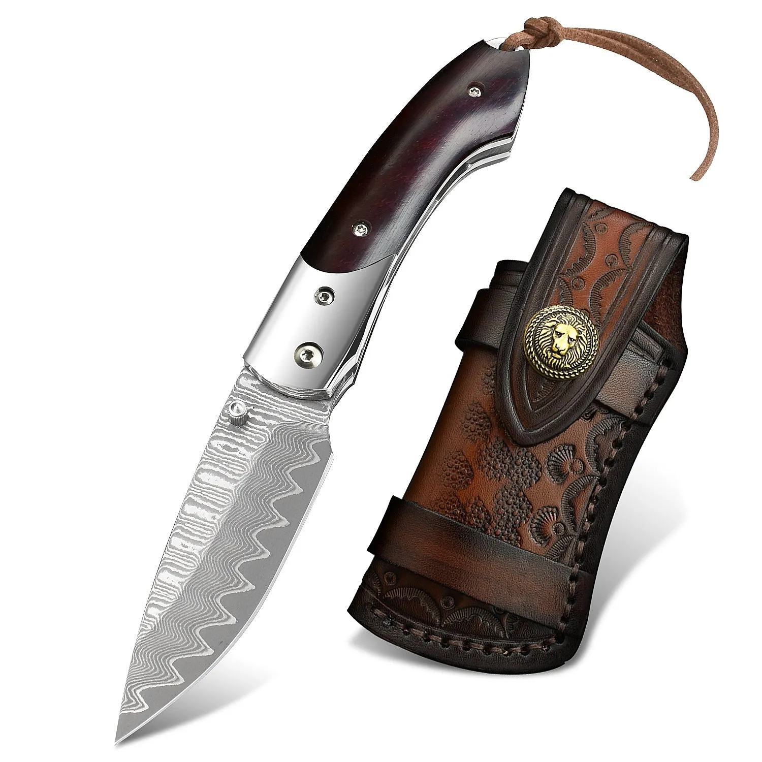 Nedfoss Swordfish Damascus Pocket Knife, 2.8"VG10 Damascus Steel Blade and Sandalwood Handle