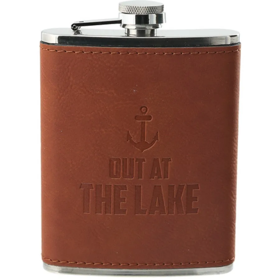 Out at the Lake - PU Leather & Stainless Steel 8 oz Flask