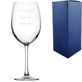 Personalised Engraved Reserva Wine Glass with Name's Glass Script Measurements Design, Customise with Any Name