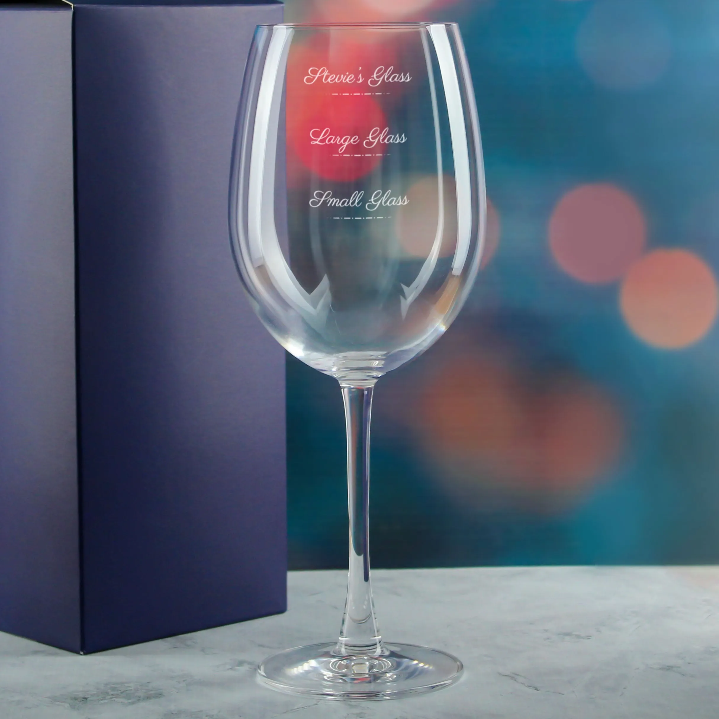 Personalised Engraved Reserva Wine Glass with Name's Glass Script Measurements Design, Customise with Any Name