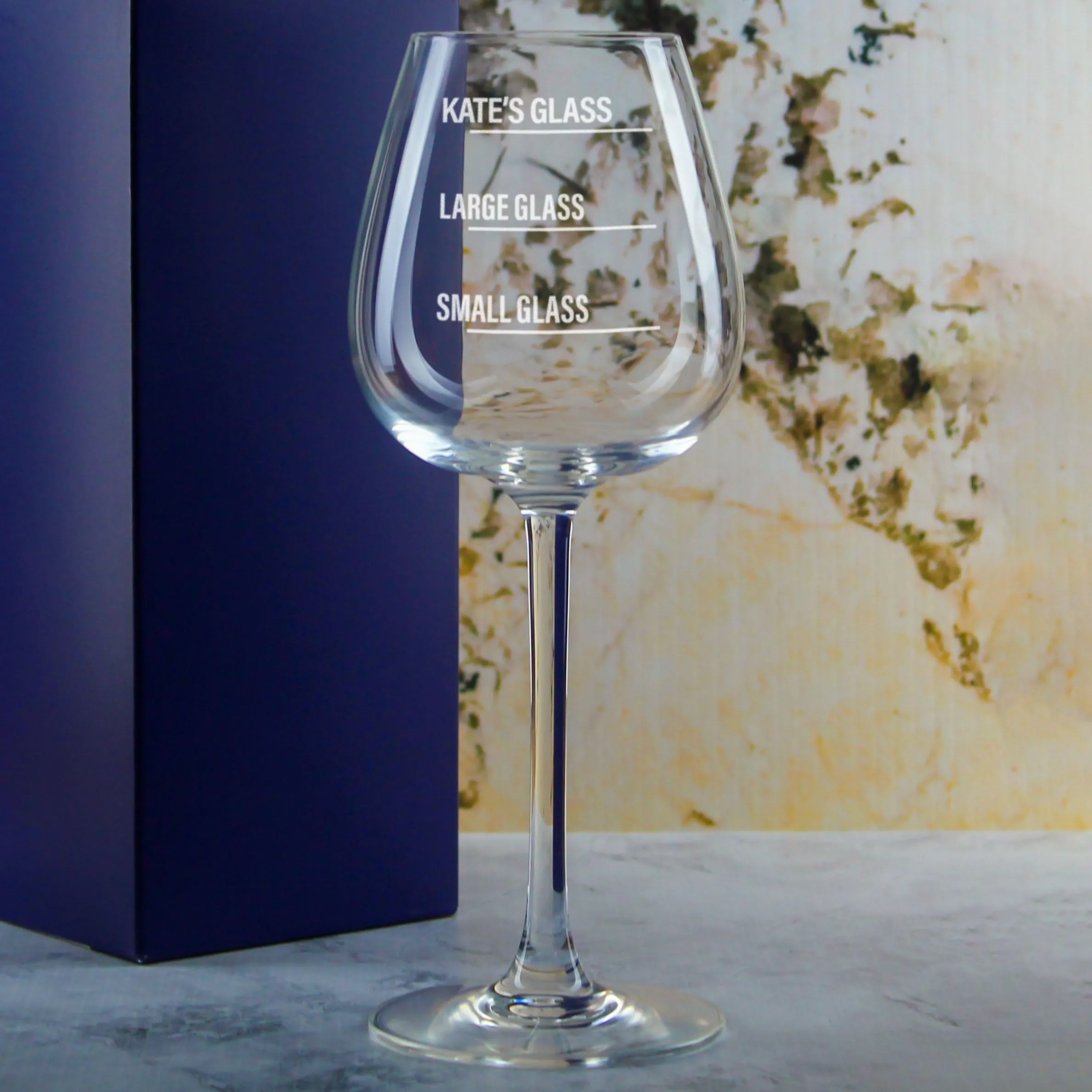 Personalised Engraved Wine Emotions Wine Glass with Name's Glass Bold Measurements Design, Customise with Any Name