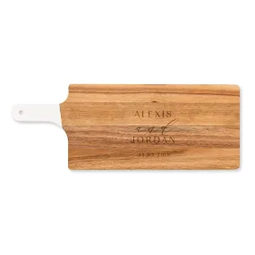 PERSONALIZED WOODEN CUTTING & SERVING BOARD WITH WHITE HANDLE  -  MODERN COUPLE