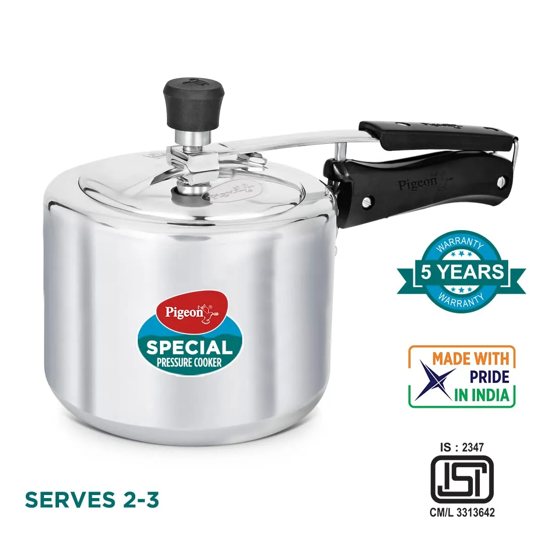 Pigeon by Stovekraft 12261 Induction Base Inner Lid Aluminium Pressure Cooker, 3L, Silver