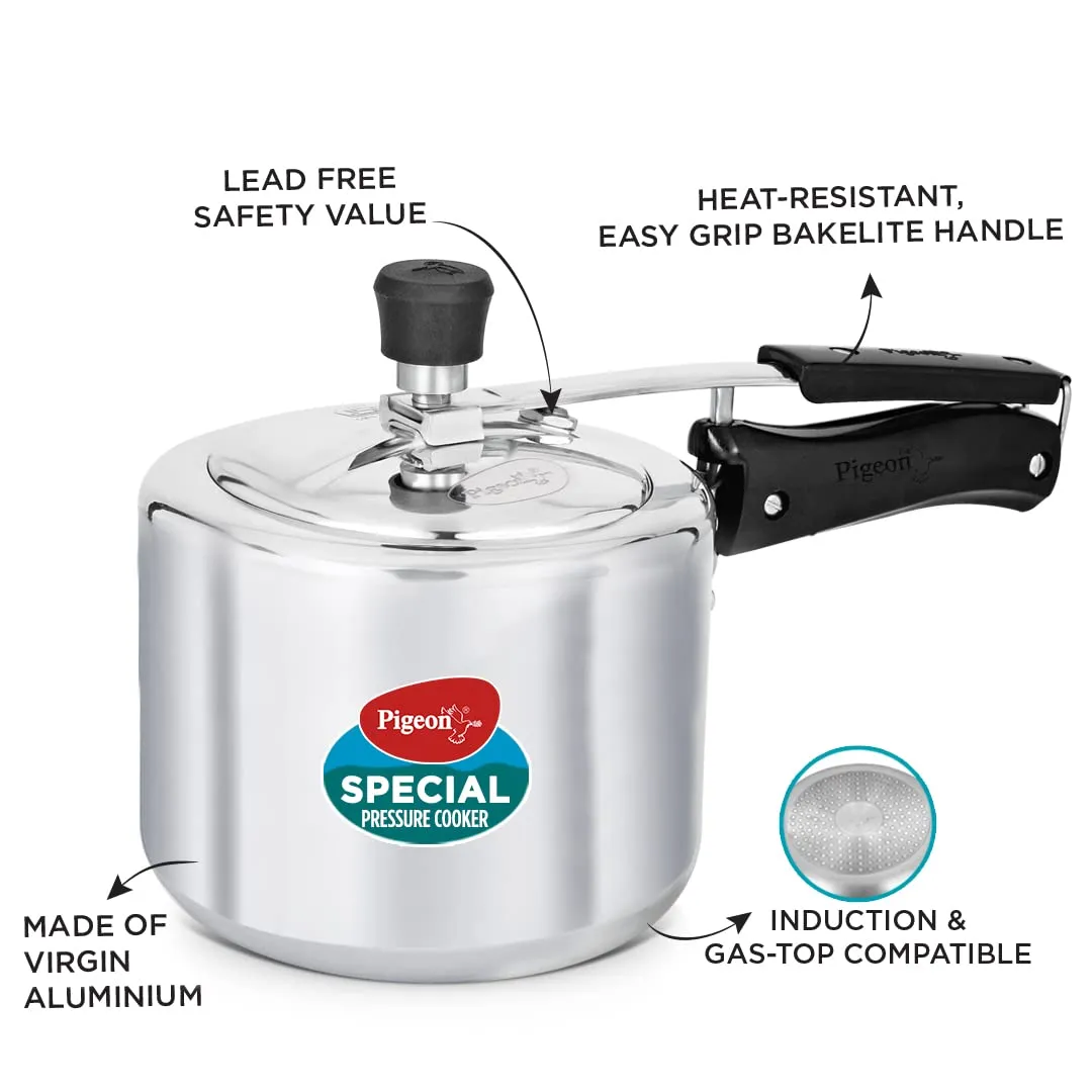 Pigeon by Stovekraft 12261 Induction Base Inner Lid Aluminium Pressure Cooker, 3L, Silver