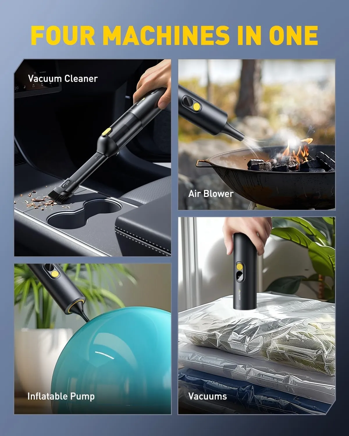 Portable Cordless Car Vacuum 14000Pa, 2-in-1 Handheld Blow & Suction, for Car, Home, Pet, Office