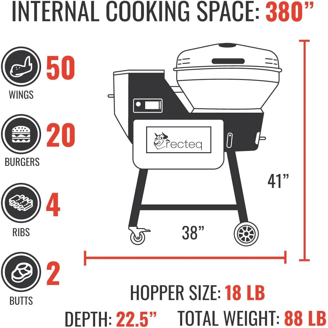 recteq RT-B380X Bullseye Deluxe Wood Pellet Grill   Grilling Basics Bundle - Wifi Enabled Smart Grill - Electric Pellet Smoker Grill, BBQ Grill, Outdoor Grill - Grill, Sear, Smoke, and More!