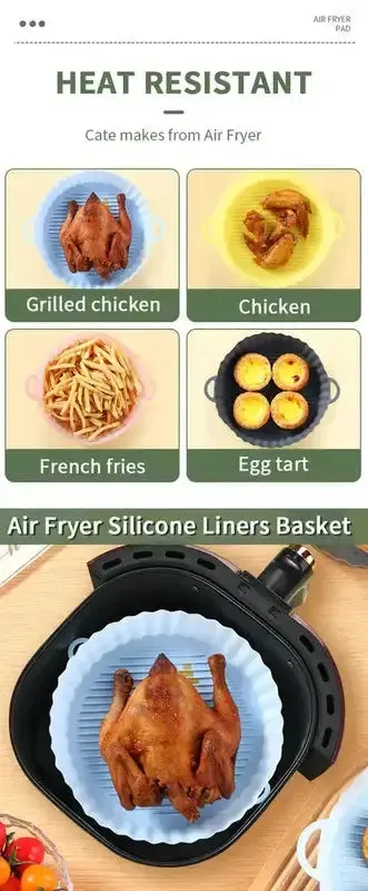 Reusable Air Fryer Mat Silicone Liner Non Stick Silicone Baking Pan Sustainable Silicone Pot Basket