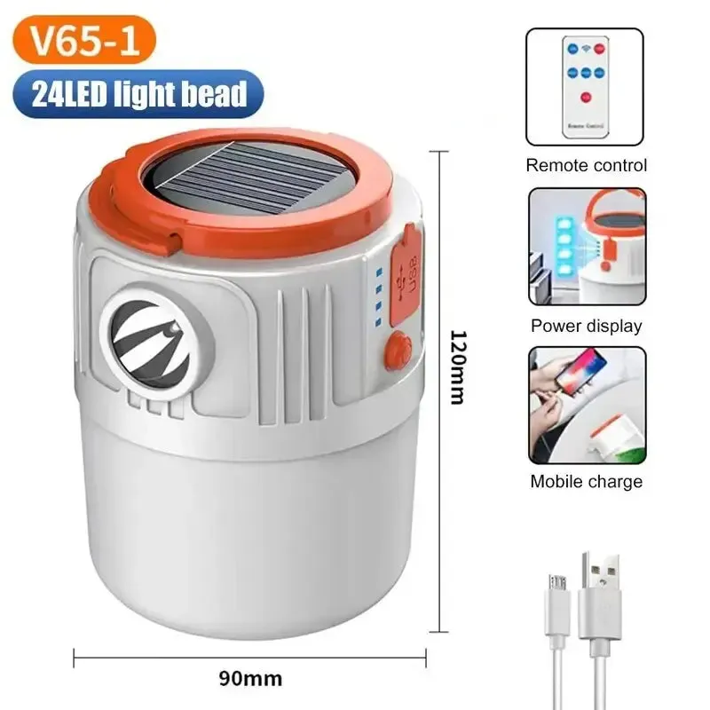 Solar Camping Light Power Bank LED Camping Lanterns 6 Gears Remote Control Waterproof Outdoor Tent Light Rechargeable Flashlight