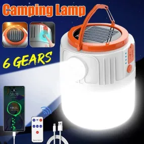 Solar Camping Light Power Bank LED Camping Lanterns 6 Gears Remote Control Waterproof Outdoor Tent Light Rechargeable Flashlight