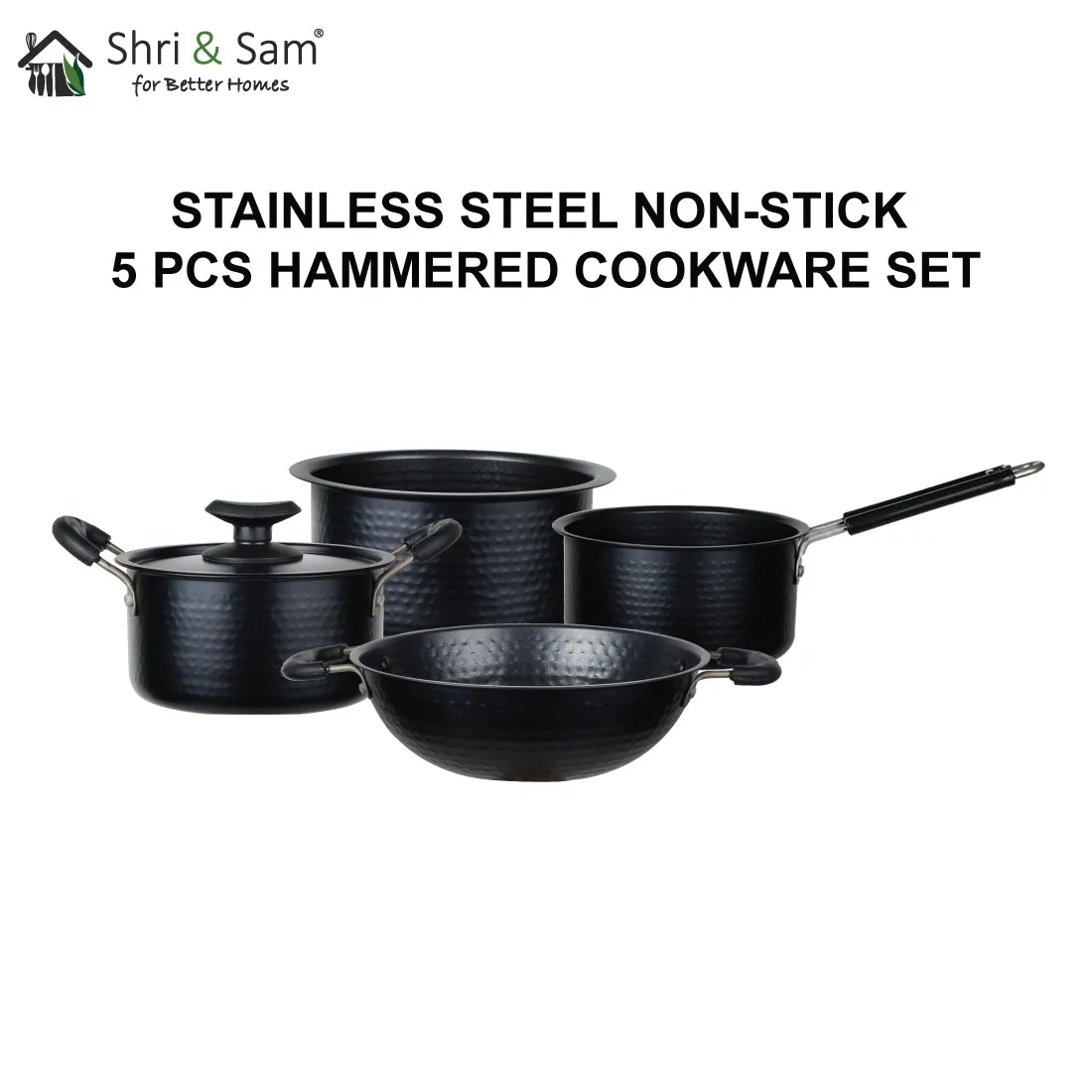 Stainless Steel Non-stick 5 PCS Hammered Cookware Set