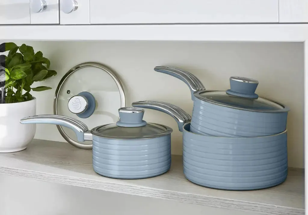 Swan Retro 3 Piece Saucepan Set Blue