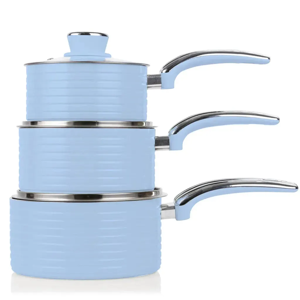 Swan Retro 3 Piece Saucepan Set Blue