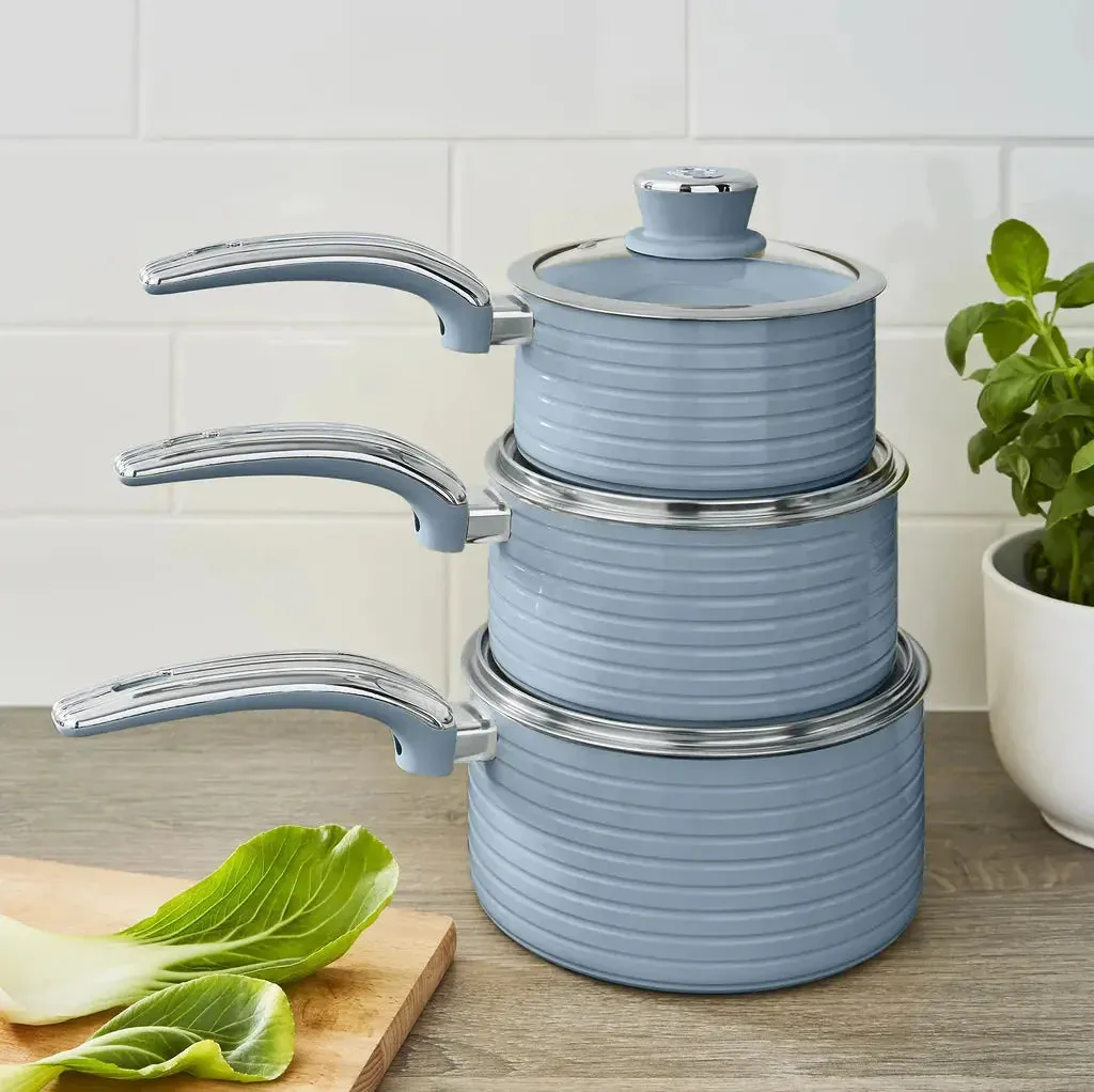 Swan Retro 3 Piece Saucepan Set Blue