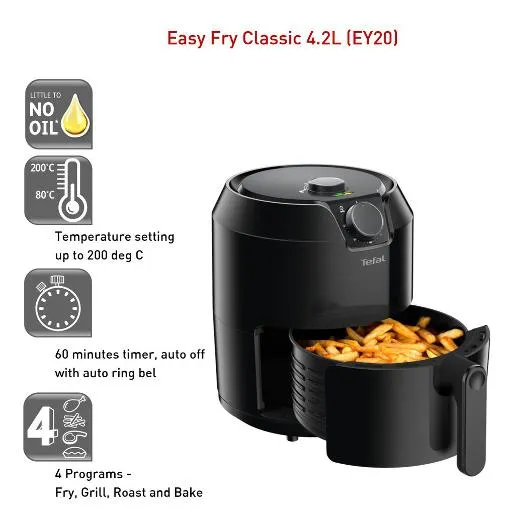 Tefal Easy Air Fryer, 4.2Lit, 1500Watts, Black