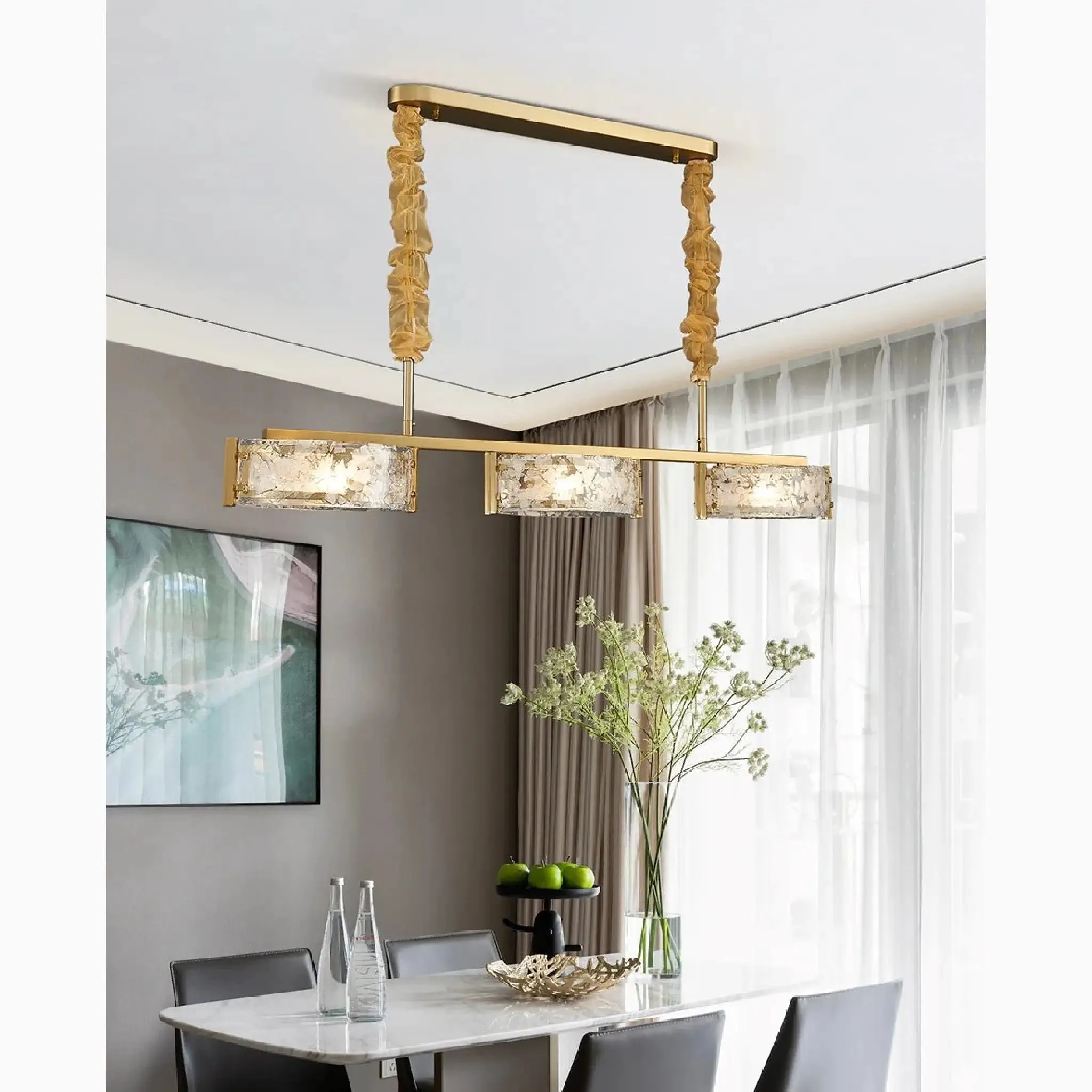 Tongeren | Gold Long Art Glass 3 Head Design Creative Led Luxury Chandelier