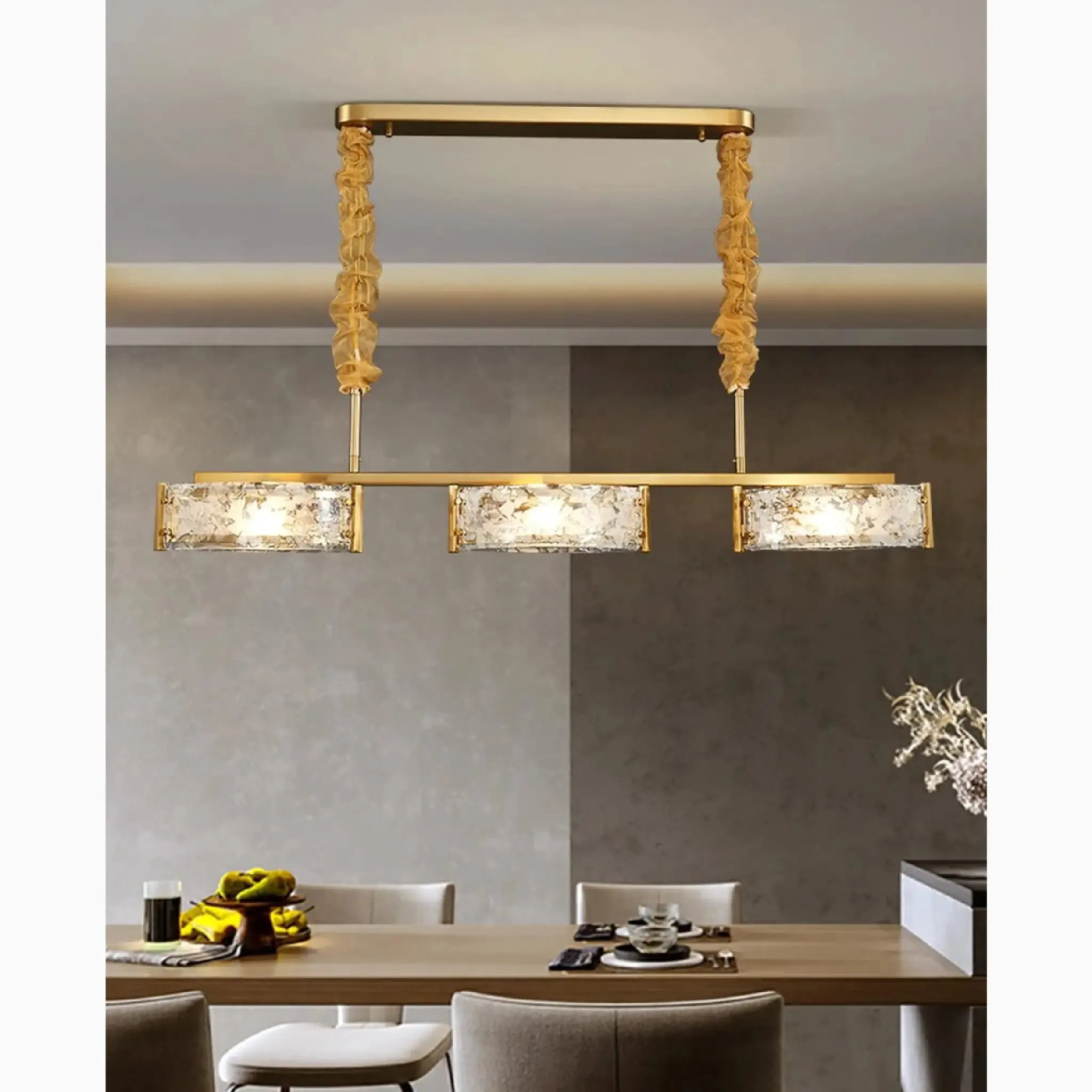 Tongeren | Gold Long Art Glass 3 Head Design Creative Led Luxury Chandelier