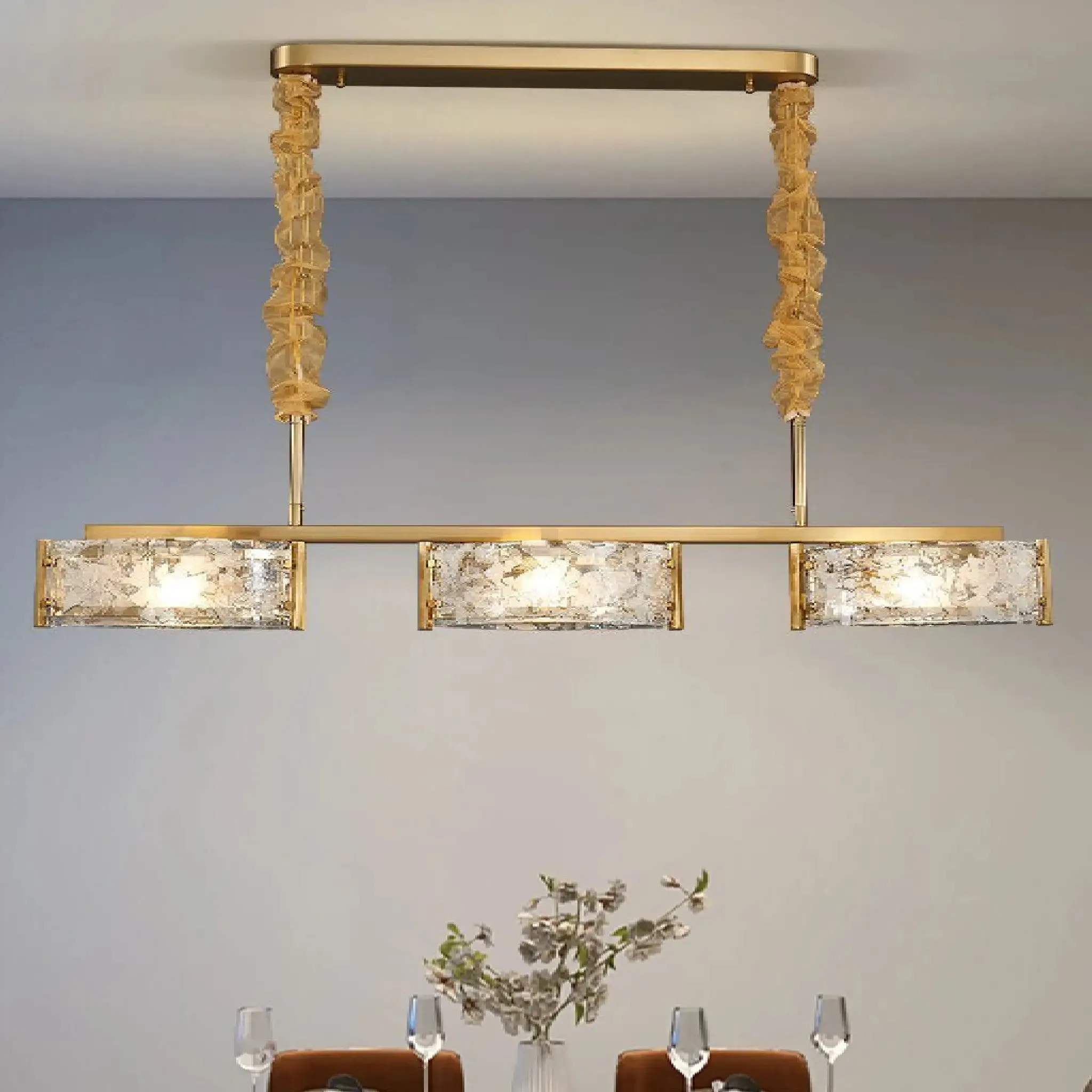 Tongeren | Gold Long Art Glass 3 Head Design Creative Led Luxury Chandelier