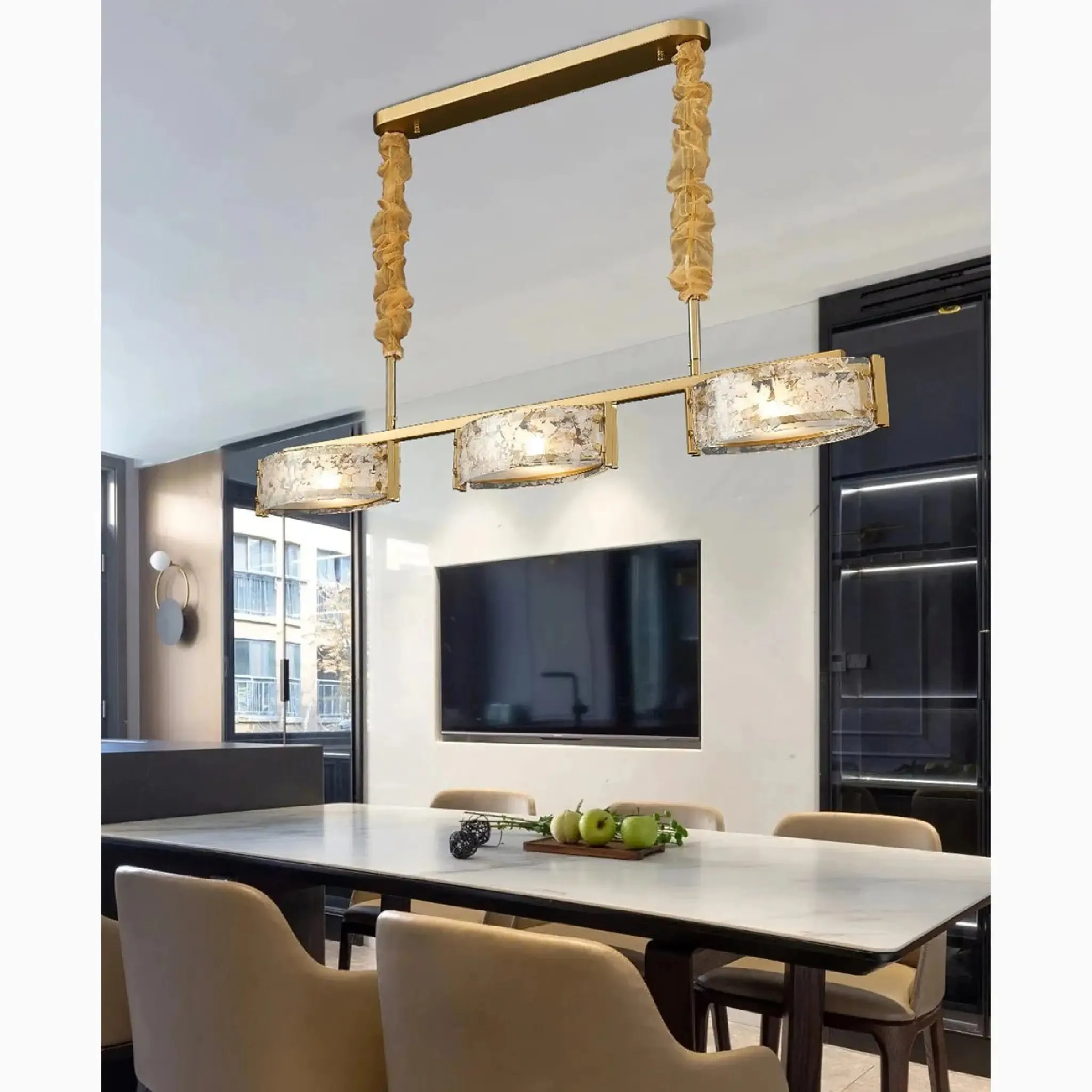 Tongeren | Gold Long Art Glass 3 Head Design Creative Led Luxury Chandelier