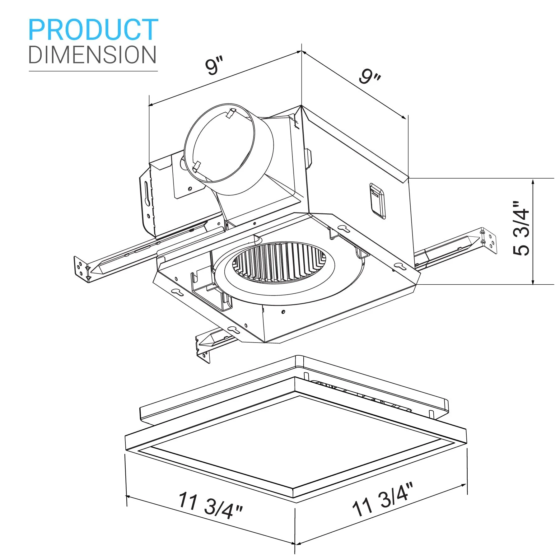 Ultra Silent Bathroom Exhaust Fan with Square Flat Panel 8W, LED Light 4000K, 1000LM, 50-100 CFM, <0.3-0.7 Sones, Ceiling/Wall Mounted