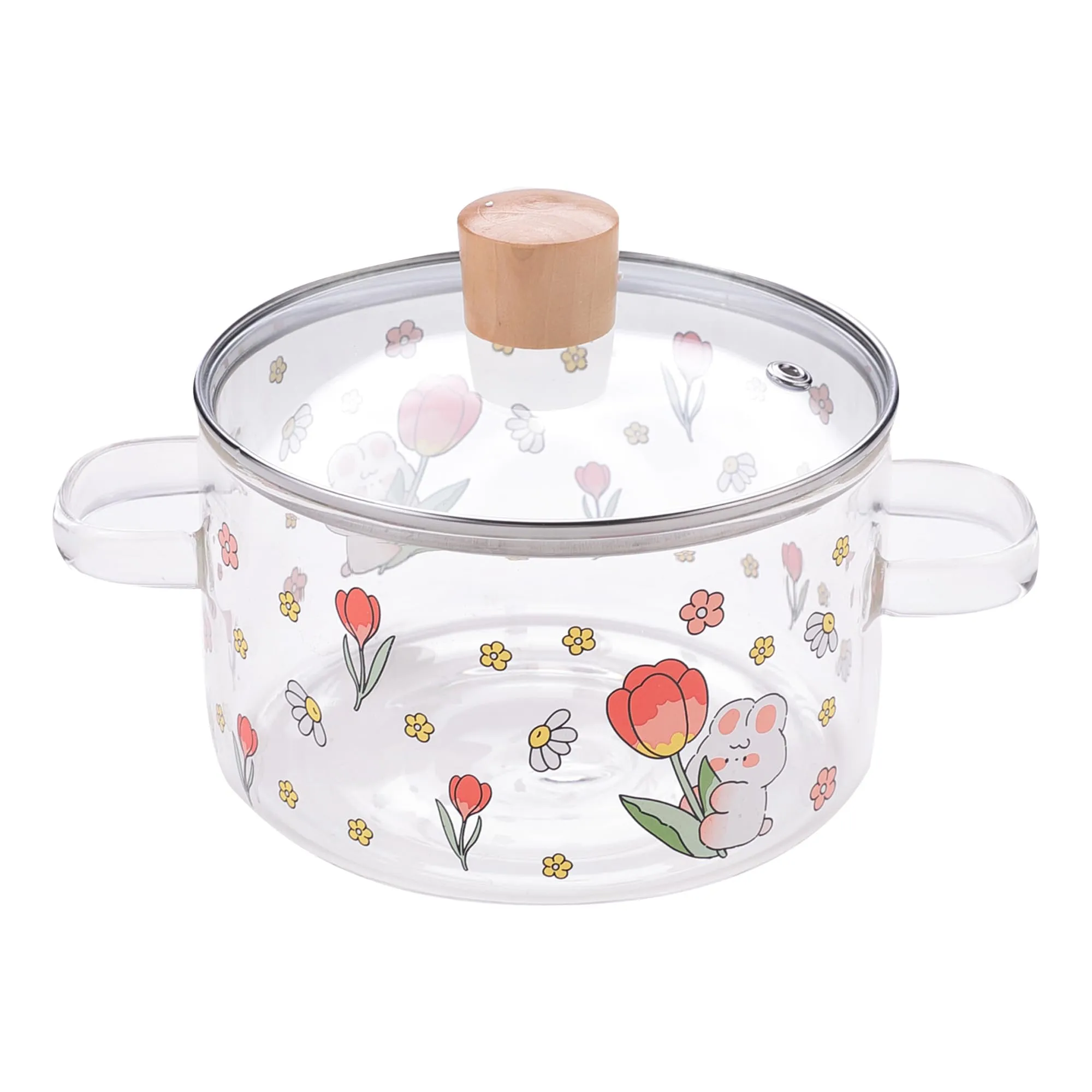 UMAI Borosilicate Glass Cookware for Gas Stove (1.45L) Saucepan with Lid & Handle | Electric Pottery Safe | Handi for Cooking | Microwave Safe | Cooktop for Tea/Milk/Pasta/Noodles/Rice (Flower Print)