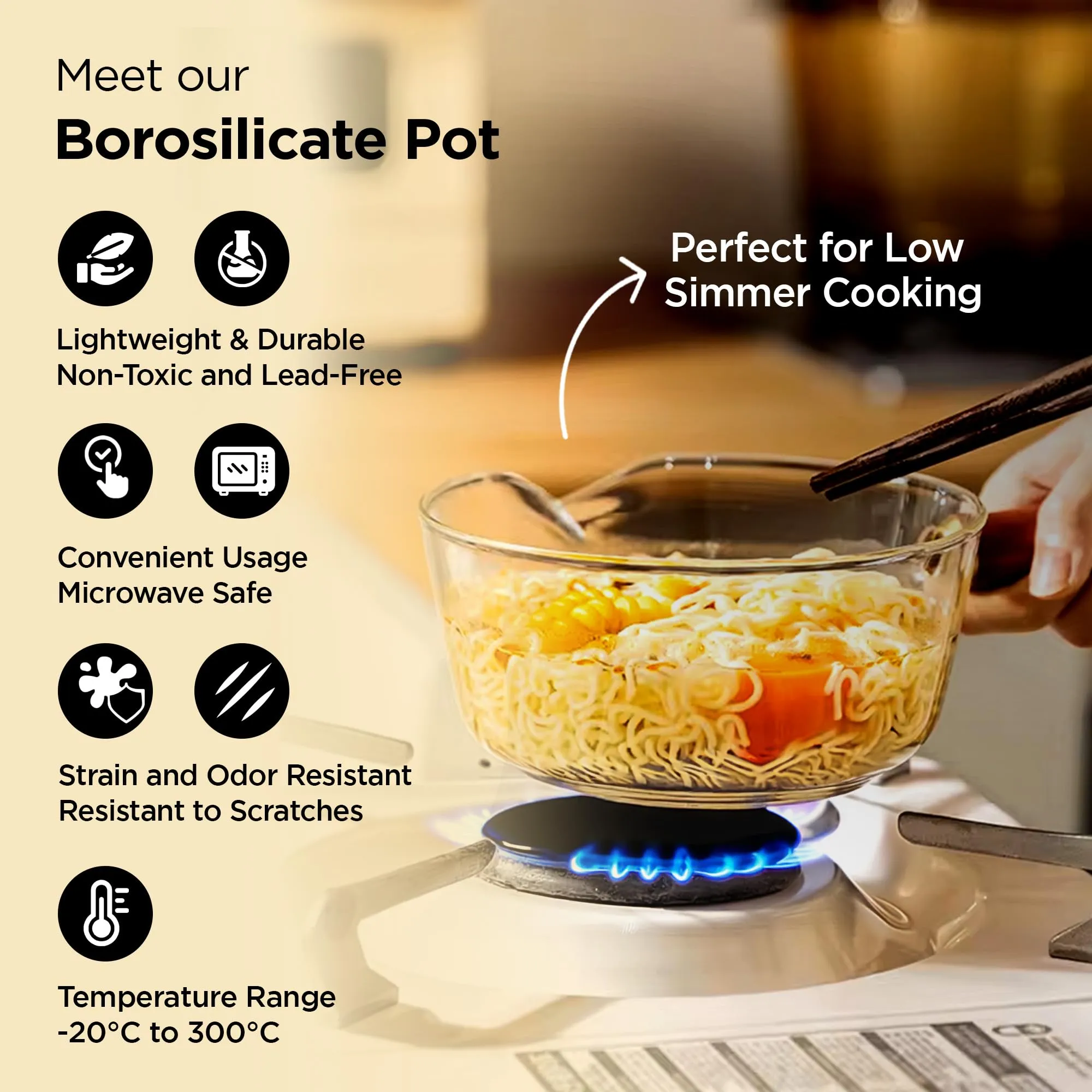 UMAI Borosilicate Glass Cookware for Gas Stove (600ml) Saucepan with Handle | Electric Pottery Safe | Handi for Cooking | Microwave Safe | Milk Pan | Small Sauce Pan for Tea with Long Handle