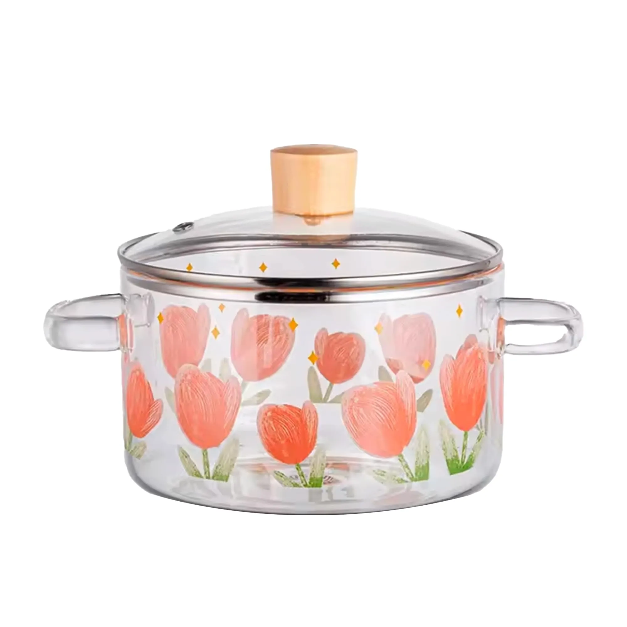 USHA SHRIRAM Borosilicate Tope with Lid & Handle (1.45L) | Handi Casserole | Small Milk Tea Boiling Pan | Patila for Boiling | Glass Cookware for Gas Stove | Gift for Housewarming (Rose Print)