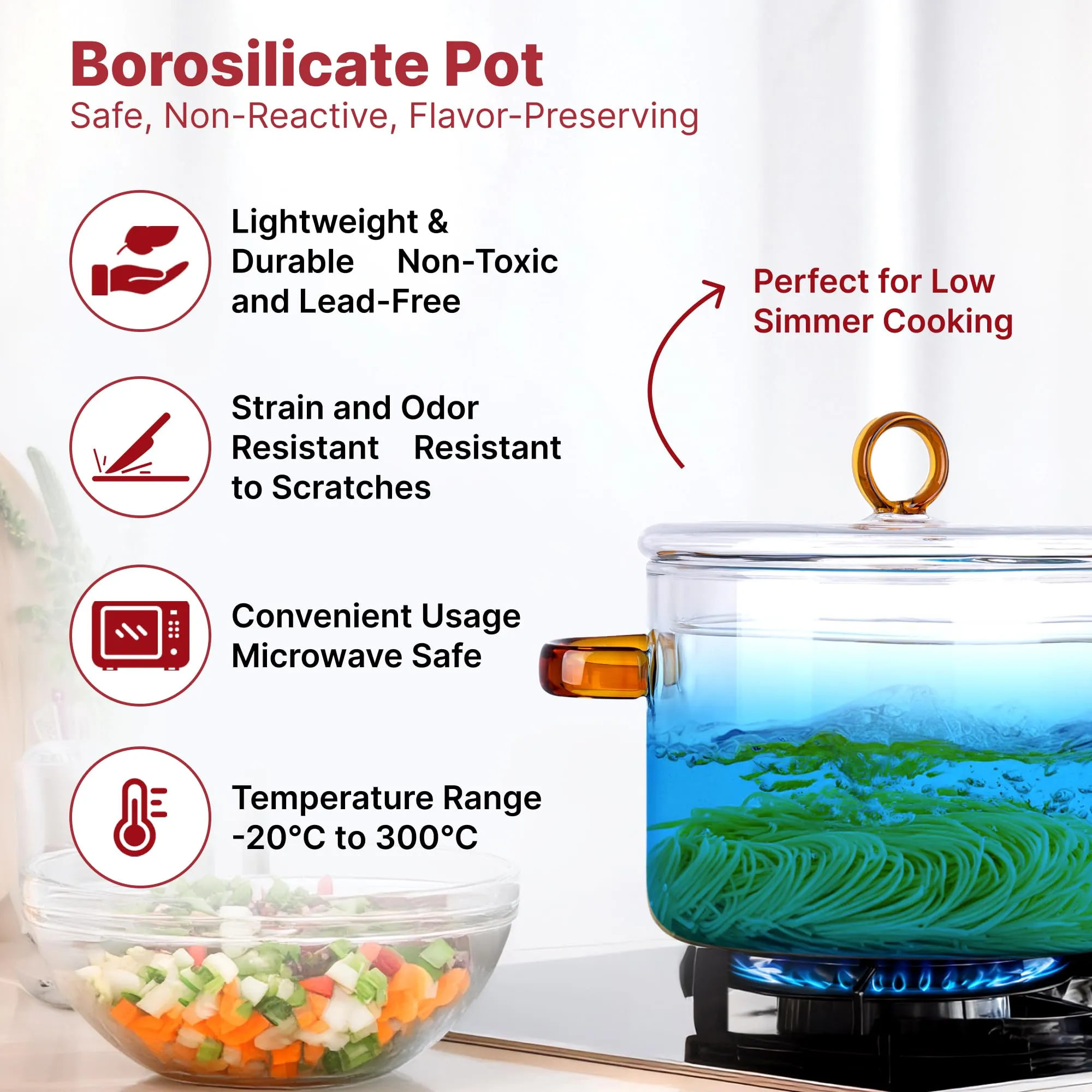 USHA SHRIRAM Borosilicate Tope with Lid & Handle (1.4L) | Handi Casserole | Small Milk Tea Pan | Boiling Pan | Patila for Boiling | Glass Cookware for Gas Stove | Gift for Housewarming (Clear Blue)