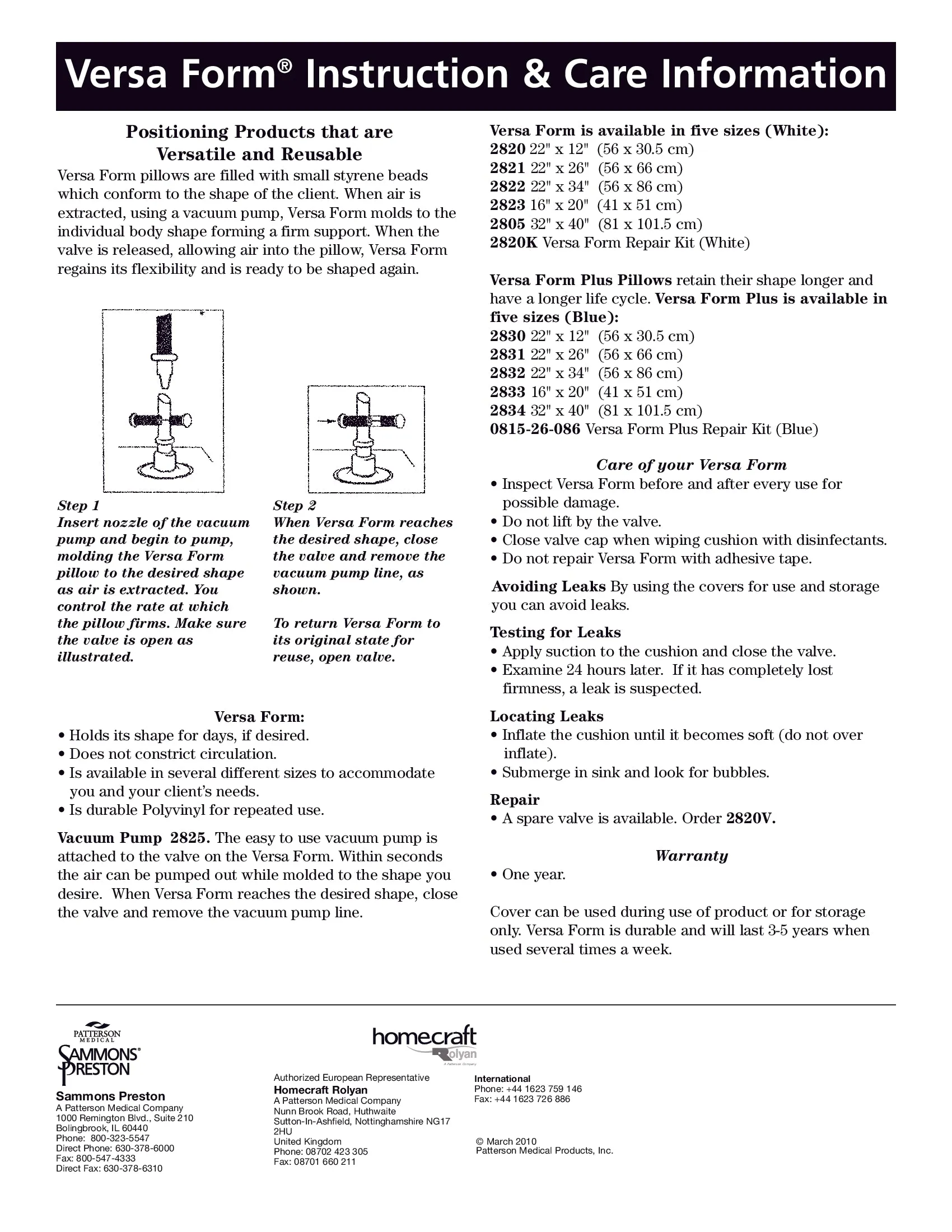 Versa Form Vacuum Pump (for Versa Form Plus Positioning Pillows)