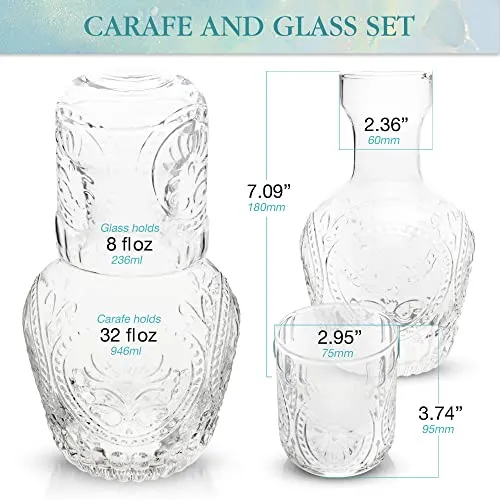 Yungala Bedside Water Carafe and Glass Set Vintage Nightstand Glass