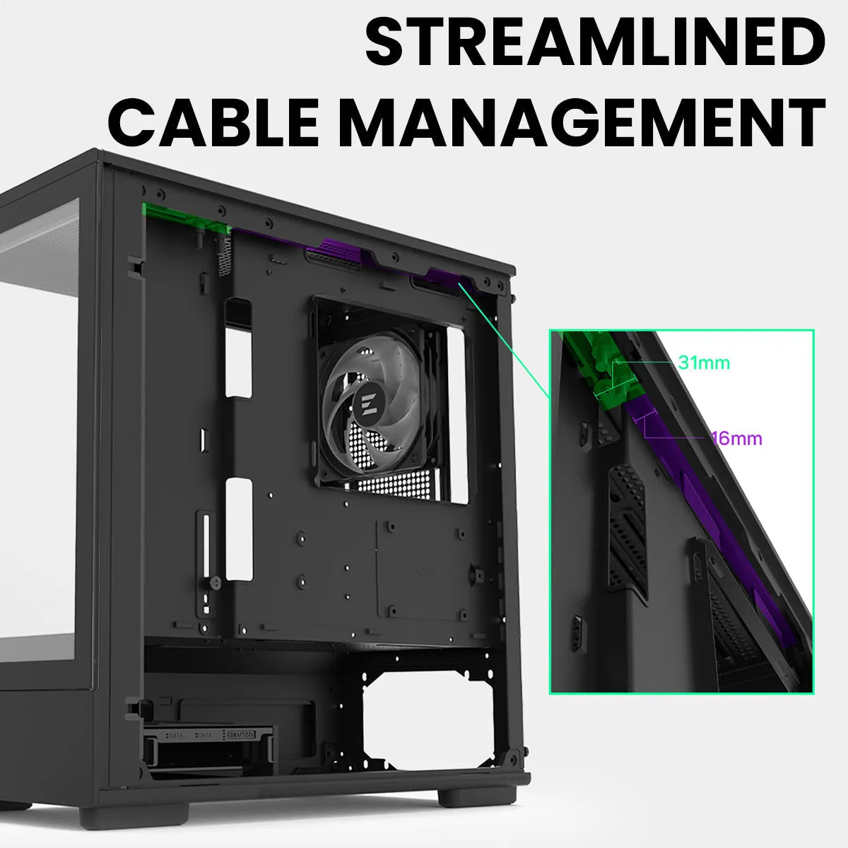 Zalman P10 mATX Gaming PC Case, Panoramic Glass, 1 x PWM ARGB Fan - Black