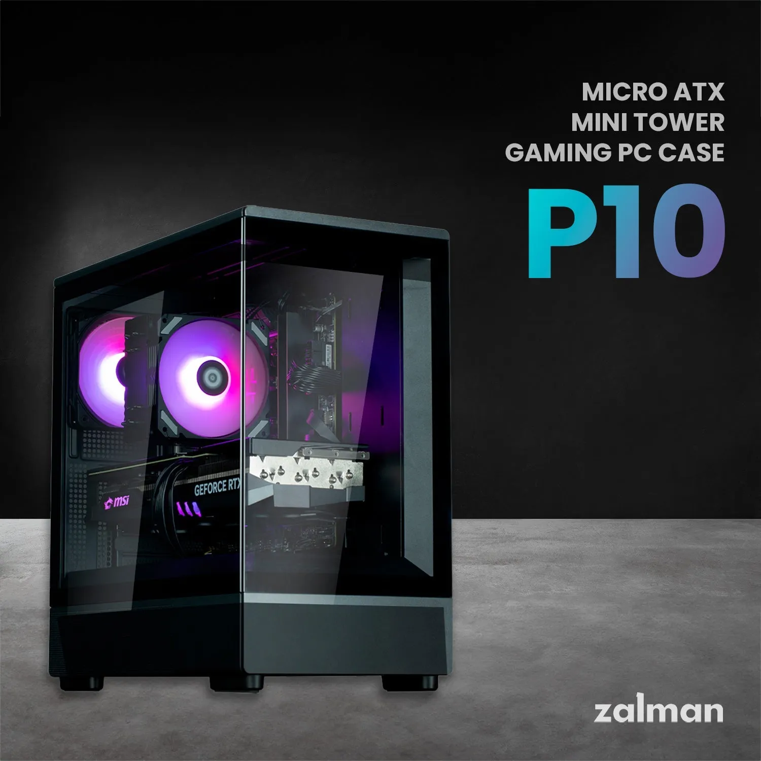 Zalman P10 mATX Gaming PC Case, Panoramic Glass, 1 x PWM ARGB Fan - Black